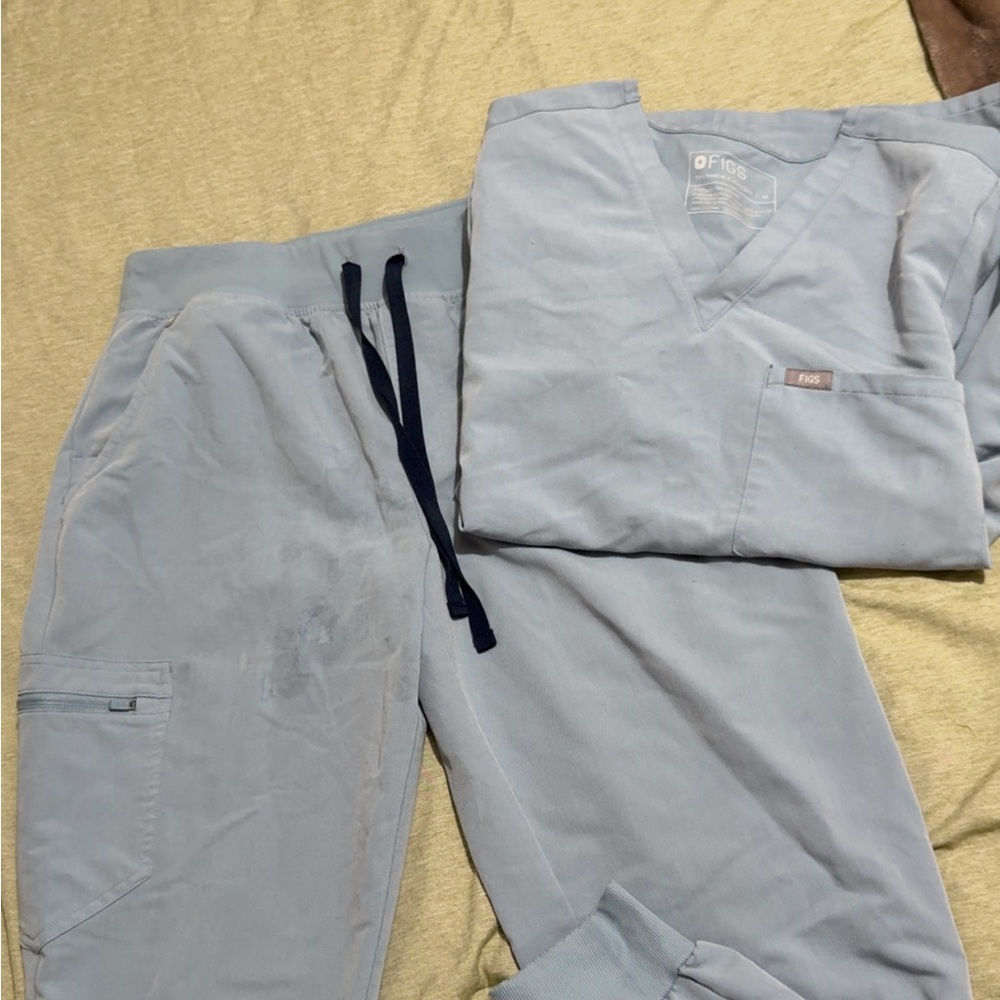 Figs Light Blue Scrub Top & Jogger Pant SET